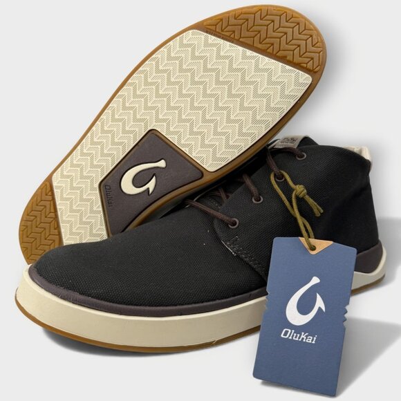 OluKai Papaku Chukka Boots Men 10.0 Dark Wood Canvas Leather Waterproof - Picture 11 of 14